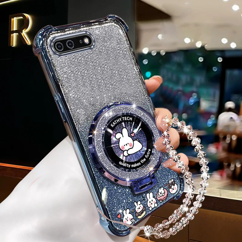Crystal Strap Glitter Love Rabbit Phone Holder Case On For iPhone 8 Plus 7 6 6s Plus Se 2020 7plus 8plus Anti-knock Stand Cover