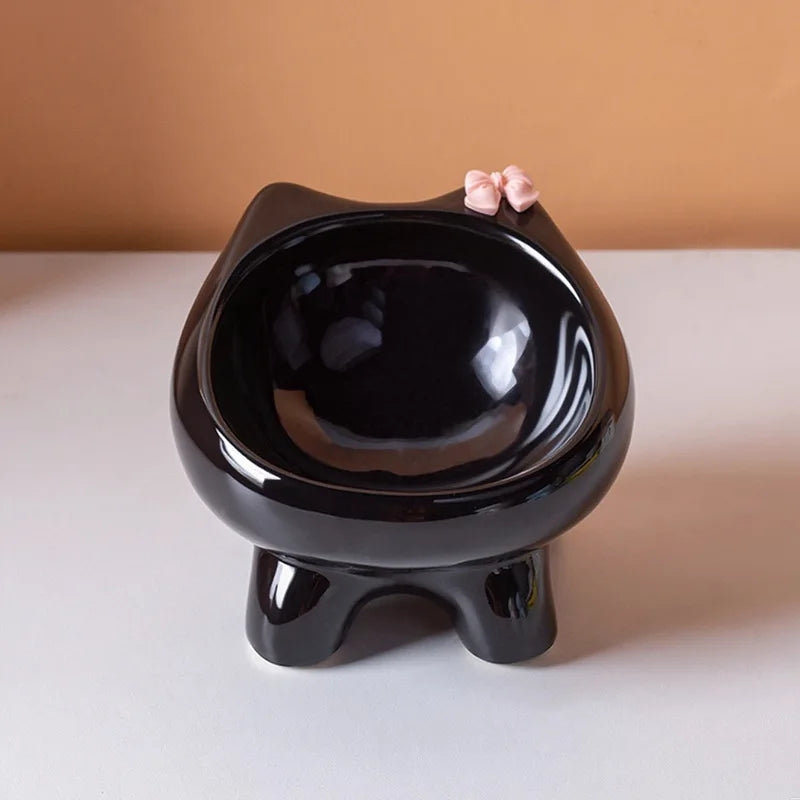 Ceramic Heightening Bowl Set | Cute Macaron Color Series，Slanted Spill-Proof，Cat Slow Feeder Bowl，InsEasy to Clean，Multi-Color O
