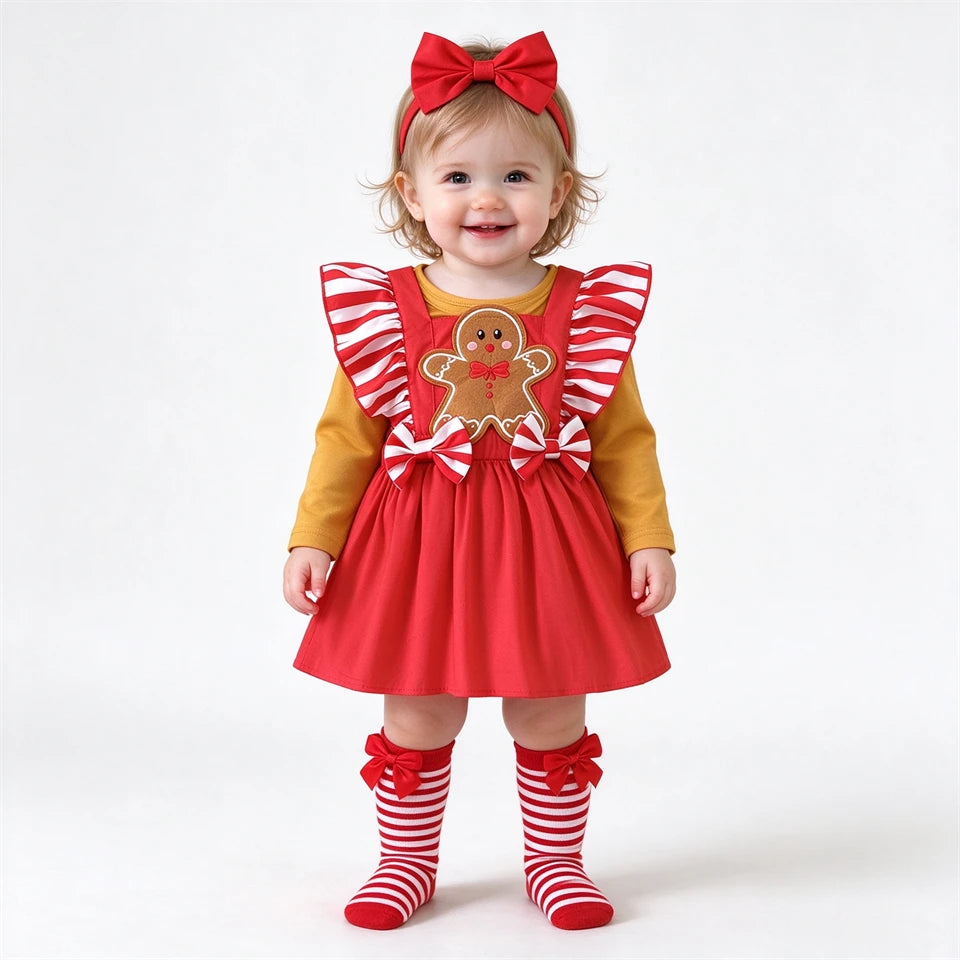 Hot Baby Girl Christmas Outfit Set Infant Toddler Gingerbread Man Costume Winter Xmas Party Holiday Celebration Newborn Clothes