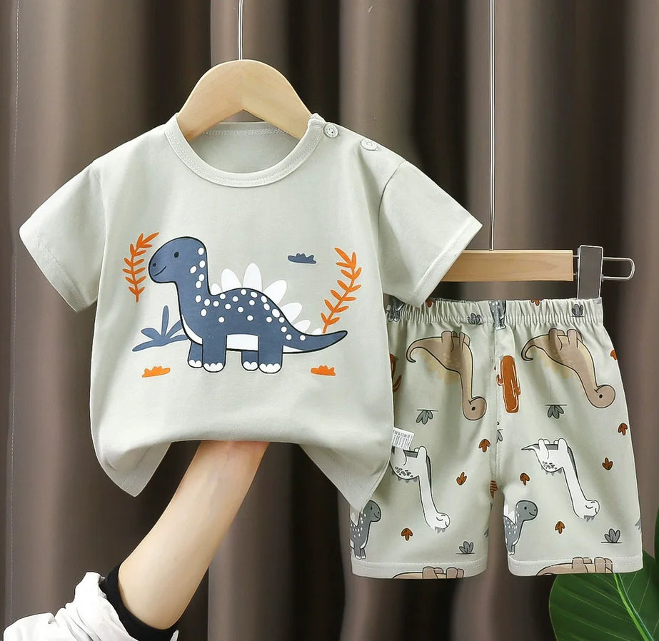 0-3Y Boys Clothing Sets Summer Cotton Short Sleeve Print T-shirts+Elasctic Shorts Kids Clothes Casual Clothing Sets for Toddler