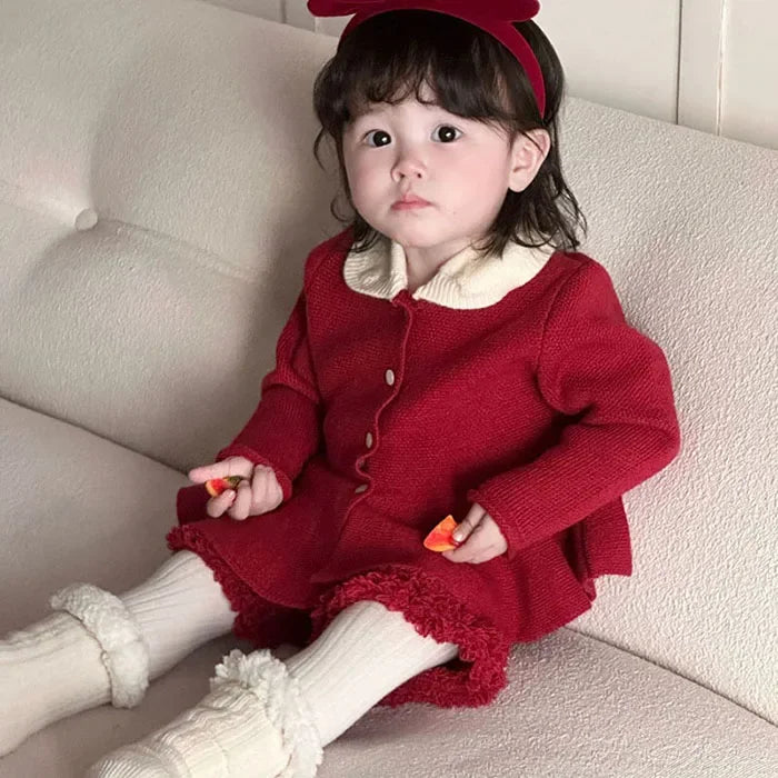 2024 New Autumn Winter Infant Baby Girls Clothing Set Long Sleeved Knitted Cardigan+Shorts Toddler Baby Knitted Clothes Suit