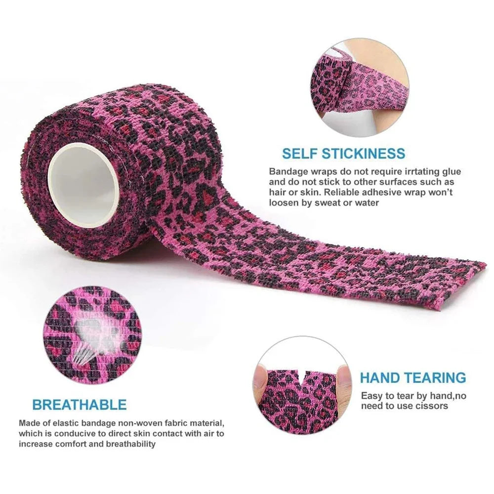 White/Pink Heart And Pink Leopard Tape Tattoo Handle Bandage Anti-slip Athletic Nonwoven Self-adhesive Elastic Bandage Grip