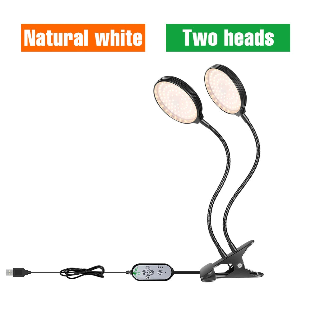 LED Grow Light Full Spectrum Dimmable With Timing Auto On/Off USB 5V Waterproof Plant Hydroponics Cultivation Lamp 1/2/3/4 Heads