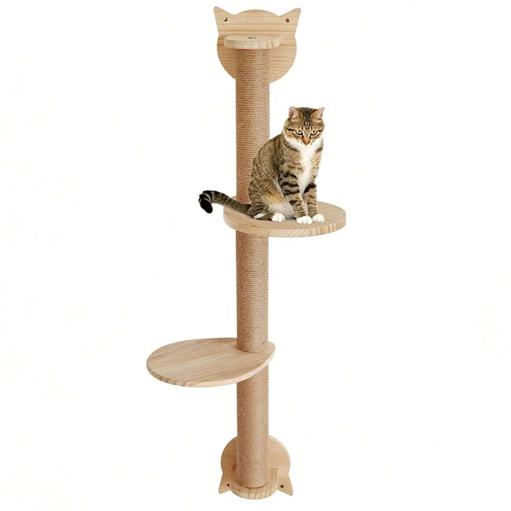 Cat Tree With Scratching Posts 2 Perches Platforms Wall Mounted Sisal Scratcher Hammock For Cats Kittens Climb Play Rest