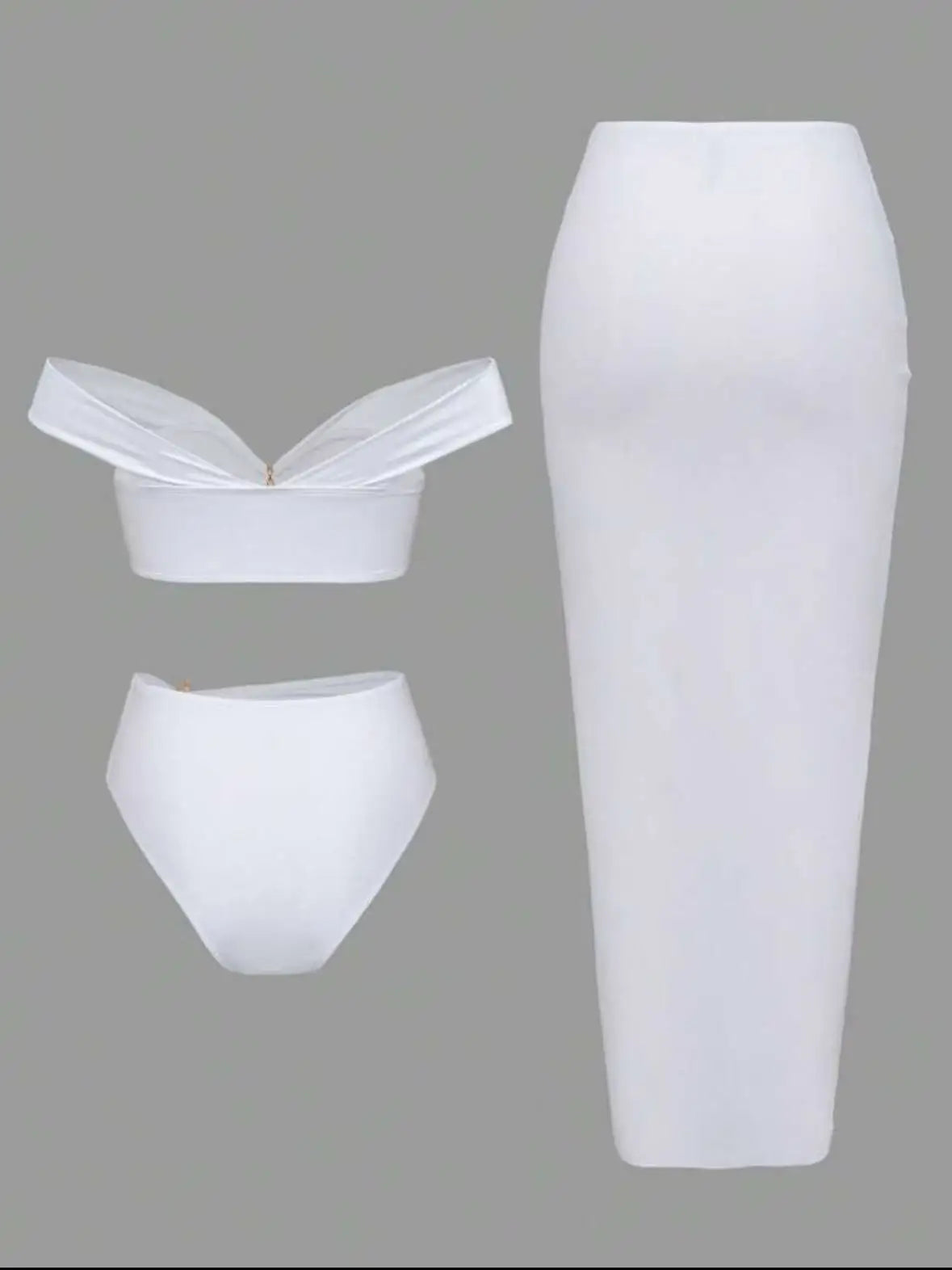 New Women's Clothing Starfish Bikinis Sets Solid Color Swimsuit Long Skirt Three Piece Simple Style Temperament Simple Style