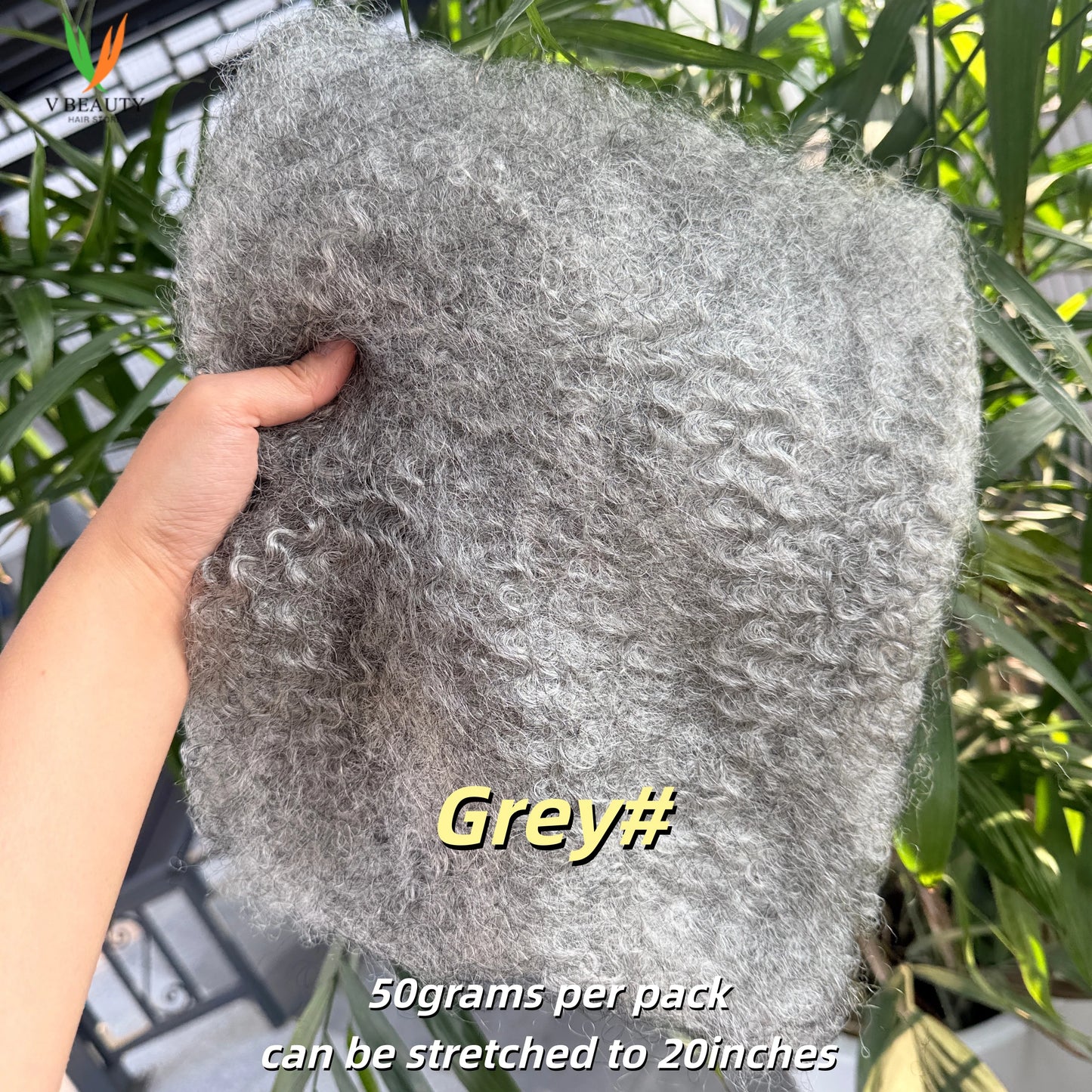 QVR Afro Kinky Human Hair Bulk Mirco Braids Remy Hair Bulk Grey# 50g/20inch Afro Kinky Hair Bulk for Locs Extensions