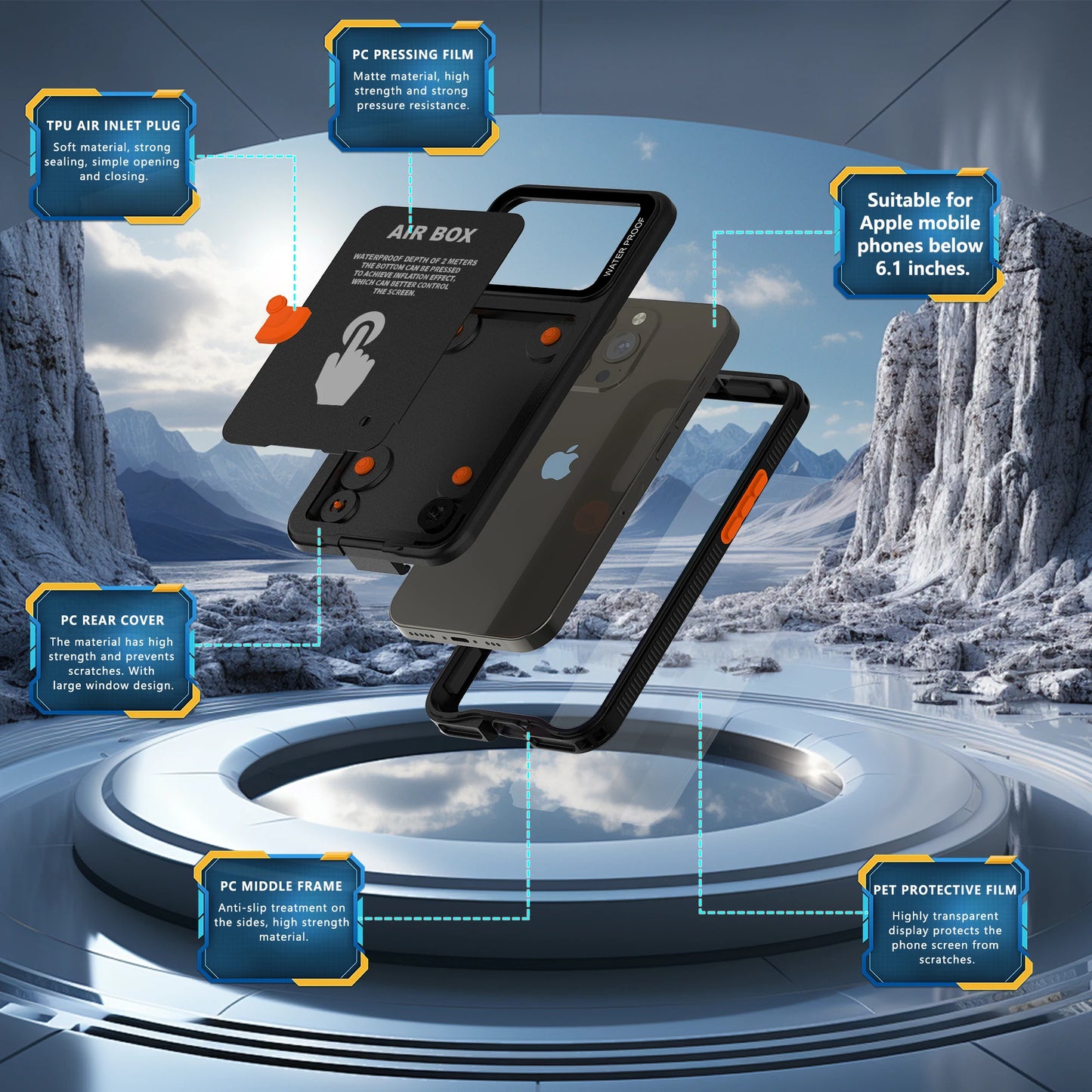 IP68 Waterproof Phone Case for iPhone 6.1/6.7 inch Series, with Floating Ring, Touchable, Suitable for iPhone 17/16/15/14/13/12