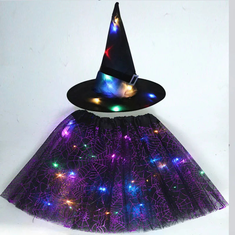 Halloween Costumes for Kids Girls Light Up Witch Hat Tutu Skirt Set 2026 New Year