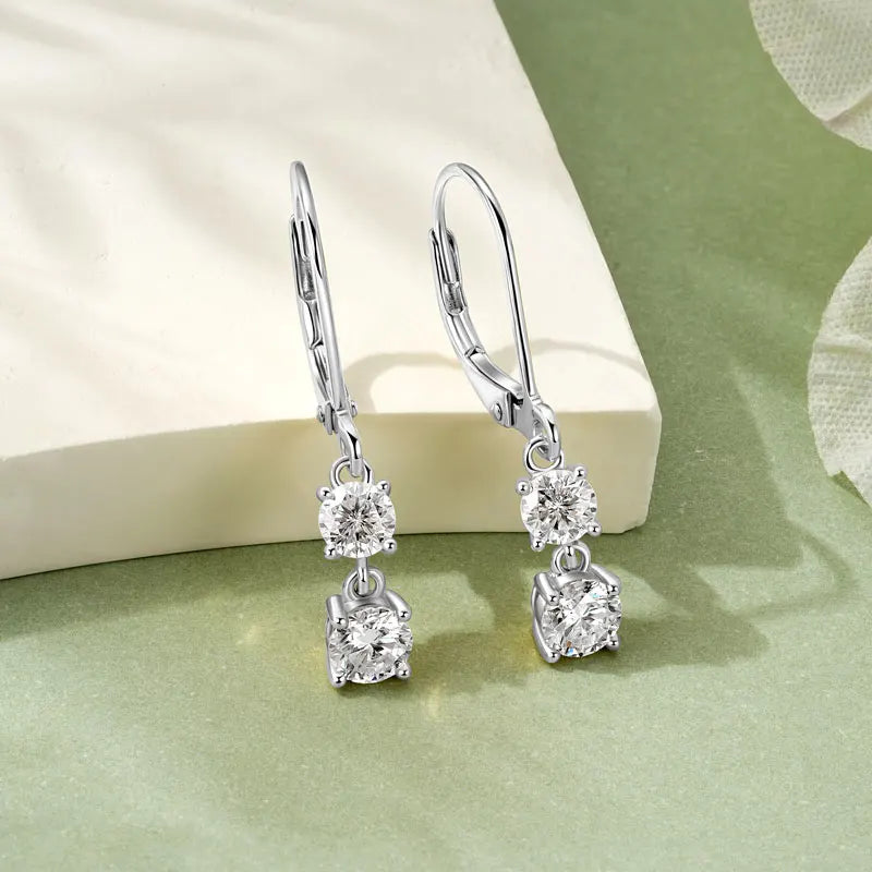 IOGOU D Moissanite Drop Earrings for Women 925 Sterling Silver Leverback Trendy Wedding Fine Jewelry Gift with Certificate