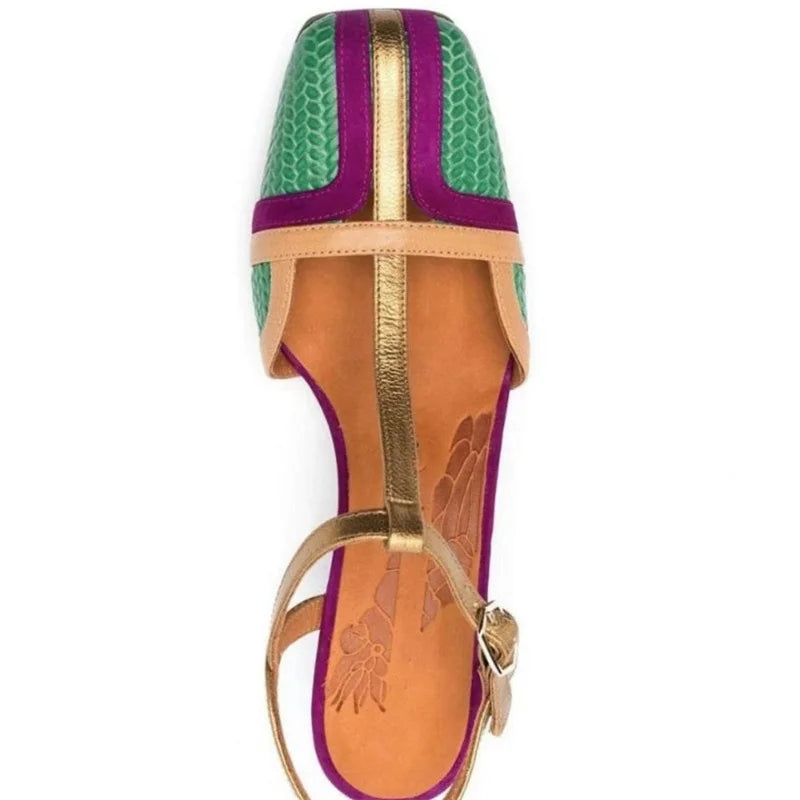 Dilalula 2025 Fashion T-Strap Genuine Leather Sandals Women Covered Toe Mixed Color Summer Dress Shoes Ladies Party French Style