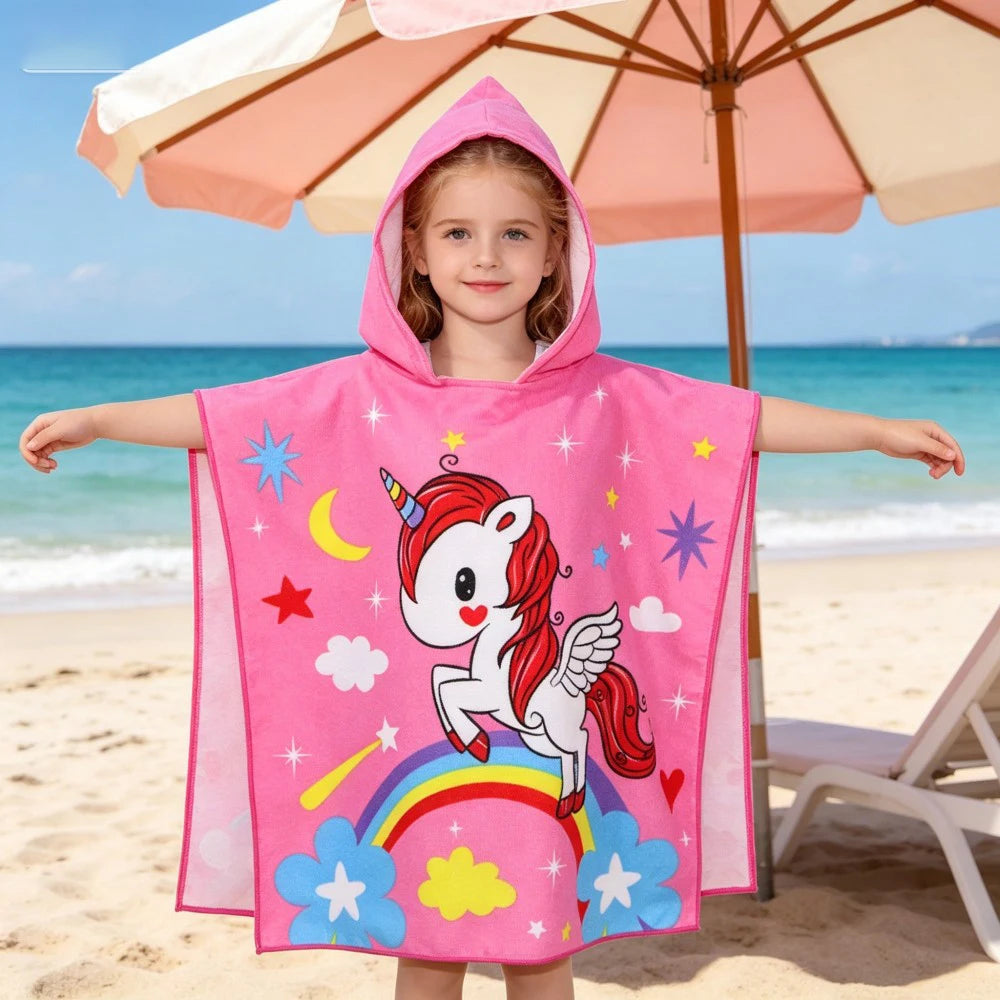 Children Bathing Stuff Kids Hooded Cape Towel Boy Cartoon Bathrobe Baby Swimming Towel Girls Unicorn Beach Towel Wrap Blanket