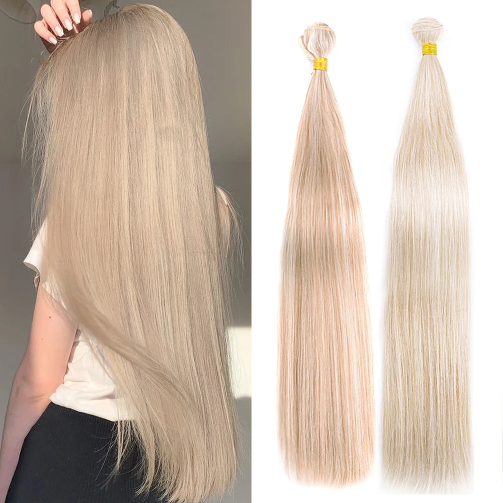 Straight Hair Bundles Extensions Smooth Ombre Hair Weaving 24Inch Super Long Synthetic Straight Hair Bundles Full to End