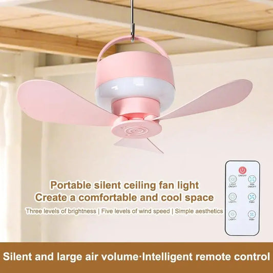 USB Rechargeable Ceiling Fan With Light Remote Control Portable Small Fan Lamp Ceiling Fans For Bedroom Dorm Camping Tent