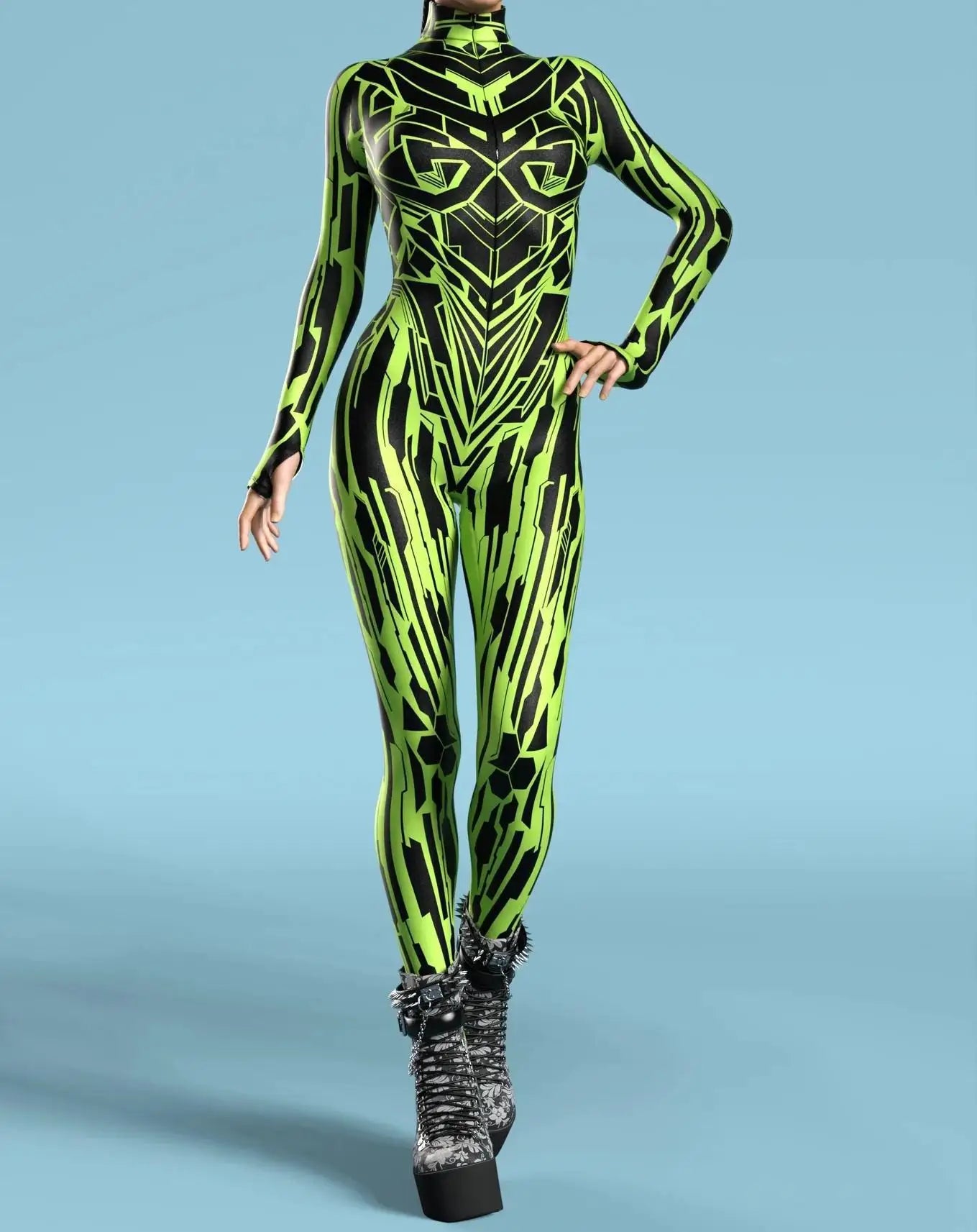 Halloween Costumes for Women 3D Abstract Print Full Body Jumpsuit Sexy Skinny High Neck Zentai Suit for Carnival Cosplay
