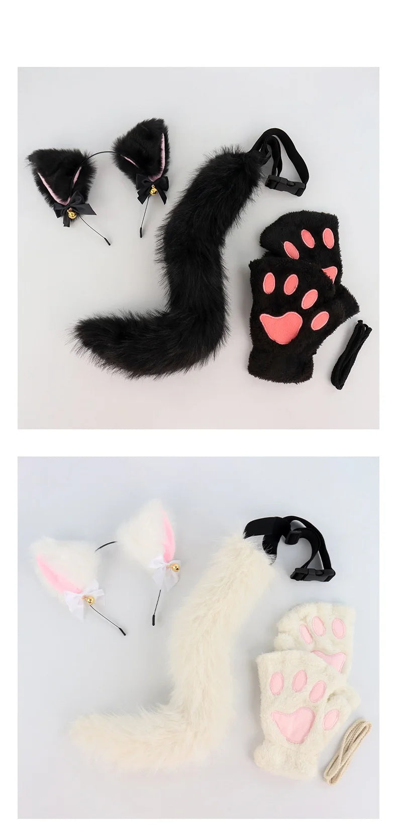 Halloween Cats Costume Set for Girl Cosplay, Halloween Cats Costume Accessories with Headband, Tail, Gloves 3Pcs