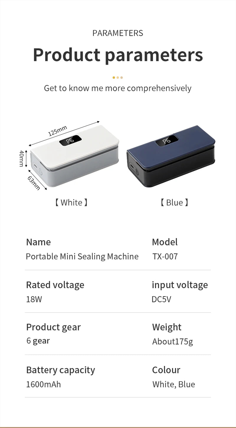 Mini Heat Sealer Plastic Bag Heat Sealing Machine Rechargable Plastic Storage Package Sealer Handheld Clip Bag Food Heat Sealer
