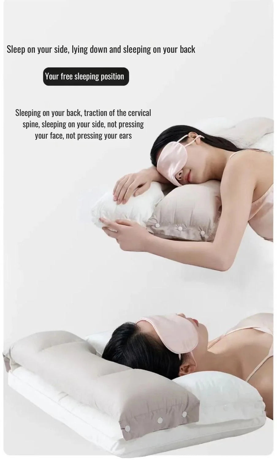Cotton Two-Way Relaxing Neck Support Pillow, No Pressure On Face And Ears, Help Sleep Pillows