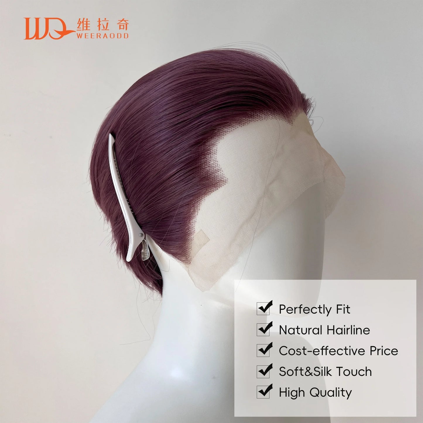 13x4 Lace Frontal Wig 10" Widow's Peak Taro Ash Purple Synthetic Hair Natural Hairline Glueless Cosplay Party Hairpieces Unisex