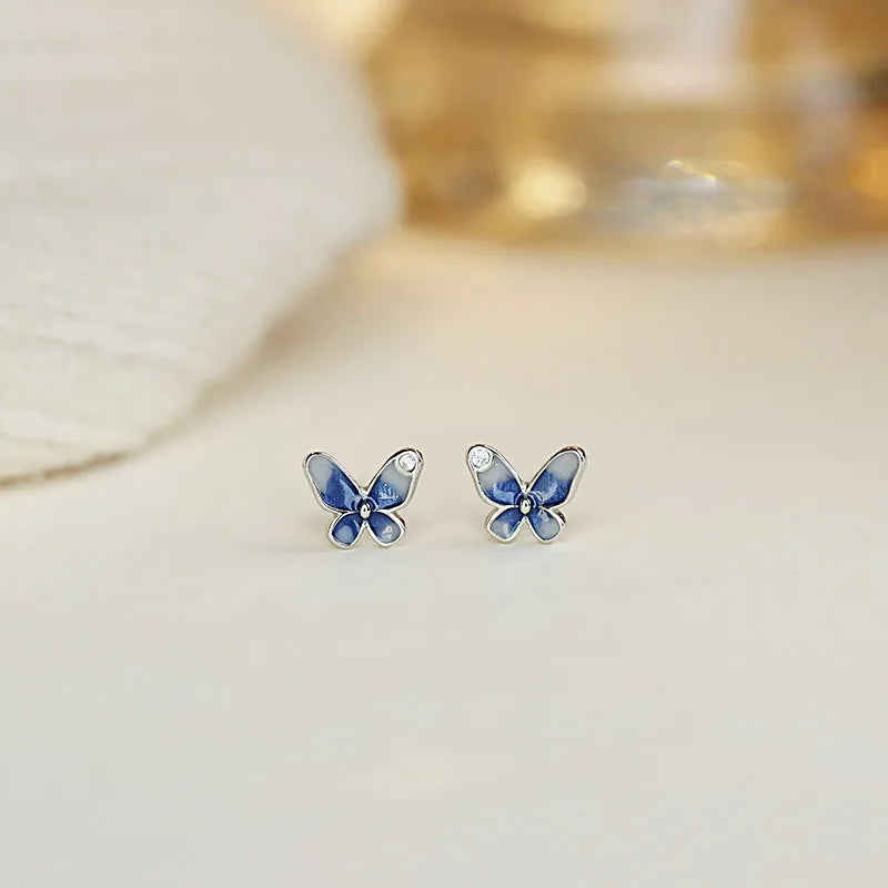 925 Sterling Silver Butterfly Stud Earrings Stylish Exquisite Sweet Style Sophisticated Design High End Earrings for Women