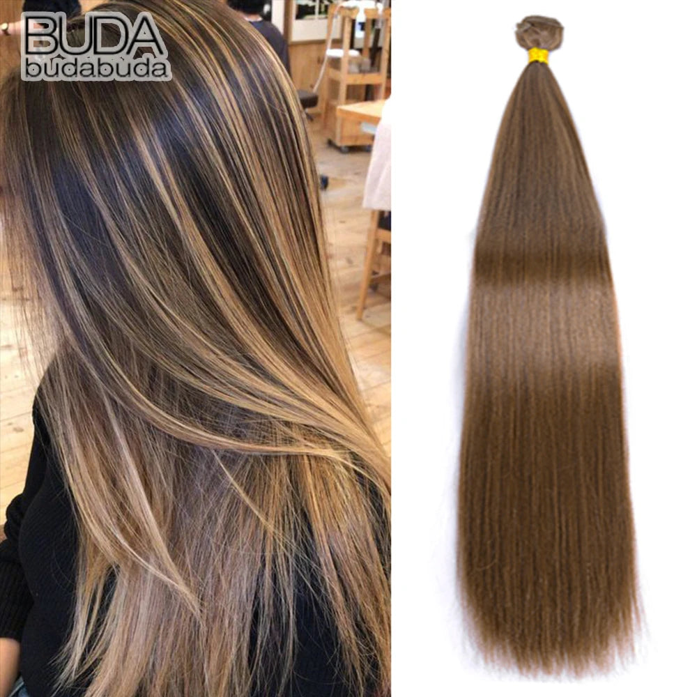 Straight Hair Bundles Extensions Smooth Ombre Hair Weaving 24Inch Super Long Synthetic Straight Hair Bundles Full to End