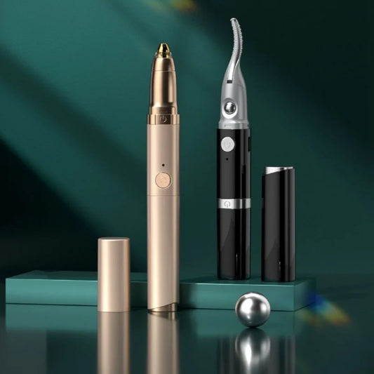 Dual-Thermo Beauty Device - Smart Lash Curler with 3D Micro-Trimming & Facial Hair Removal