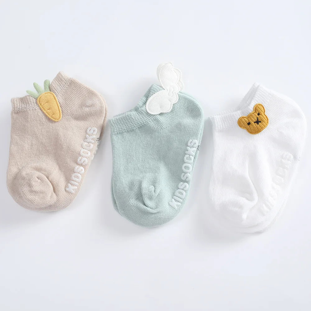 3pairs/set 0-5years Old Cotton Newborn Infant Toddler Socks Baby Cartoon Princess Socks Cute Cartoon Rubber Anti-slip Floor Sock