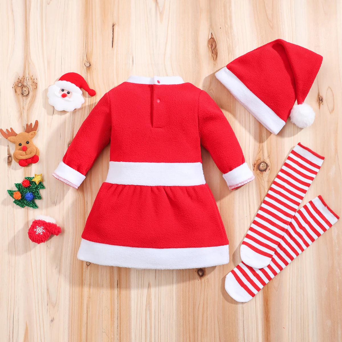 IURNXB Infant Baby Girl Dress with Hat Socks Christmas Outfits 3pc Set Cute Santa Claus Long Sleeve Princess Skirt Dresses 0-18M