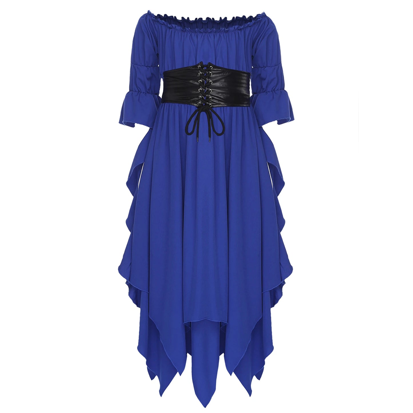Girls Halloween Medieval Renaissance Witch Vampire Cosplay Costume Victorian Gothic Dress Off Shoulder Smocked Irregular Gown