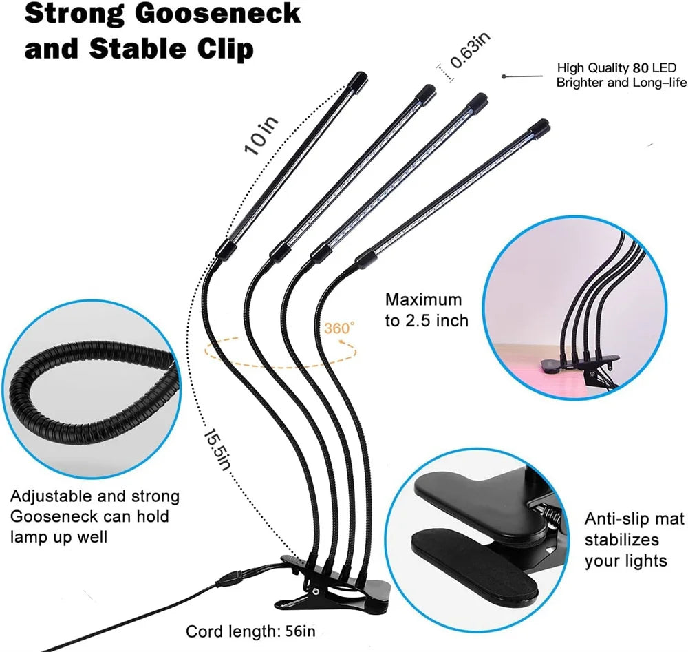 LED plant growth light, plant light clip, timed full spectrum sunlight, succulent flower herb seedling supplement light