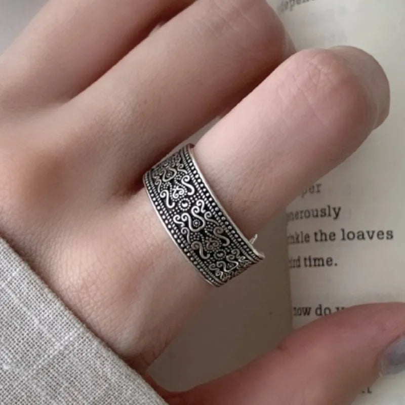 VENTFILLE 925 Sterling Silver Arabesque Pattern Ring For Women Vintage Aesthetic Simple Trend Ethnic Jewelry Gift Dropshipping