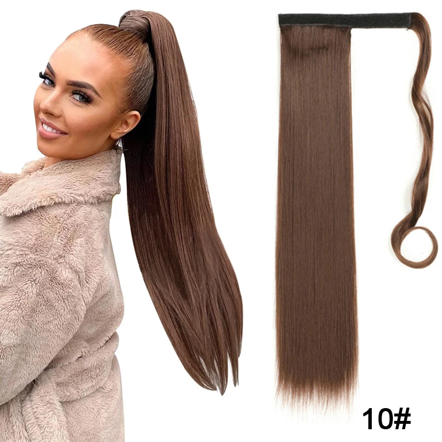 Synthetic Ponytail Long Straight Wrap Around Ponytail Hair Extension Heat-Reistant Fiber Pony Tail Fake Hairpieces For Women
