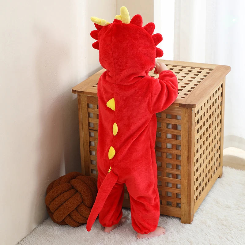 MICHLEY Carnival Dinosaur Baby Winter Costume Rompers Clothes Cute Cartoon Jumpsuit Bodysuit Overall Unicorn For Girls Boys Kid