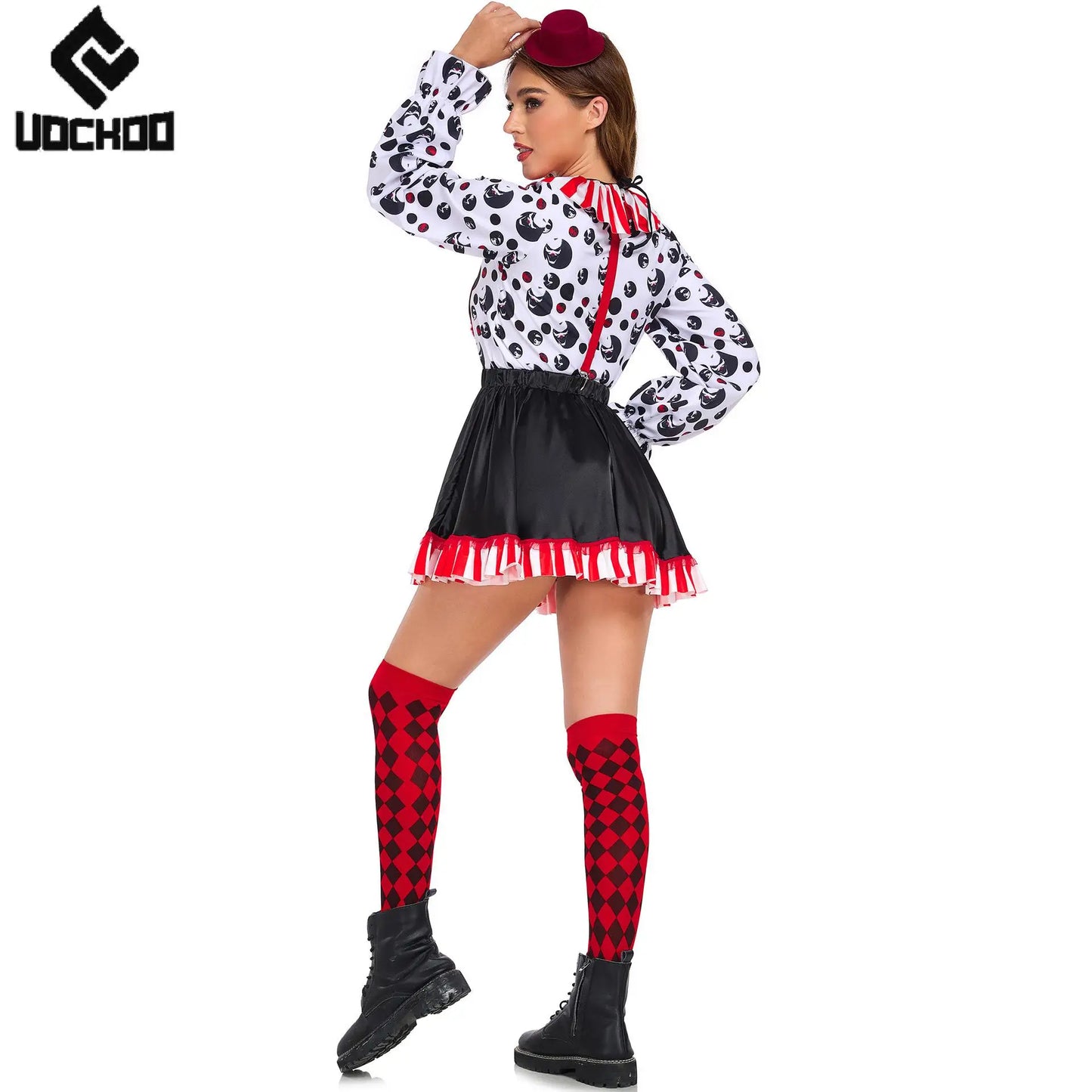 Halloween Clown Cosplay Costume Women Dress Suit Acrobatic Performance Outfit Family Look Suit Girl Dress Carnival Party Wear