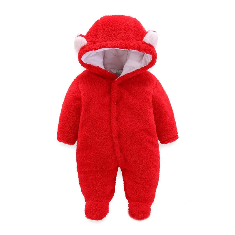 OLEKID 2025 Autumn Winter Newborn Baby Rompers Hooded Thick Warm Baby Girls Jumpsuit Toddler Boys Overalls Infant Fleece Outfit