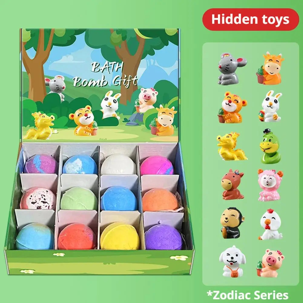 12PCS Flower Fruit Sea Salt Bubble Ball Bath Set with Surprise Toy,Kid Bath Gift Ocean gentle & safe Bath Bubble Ball Set ﻿