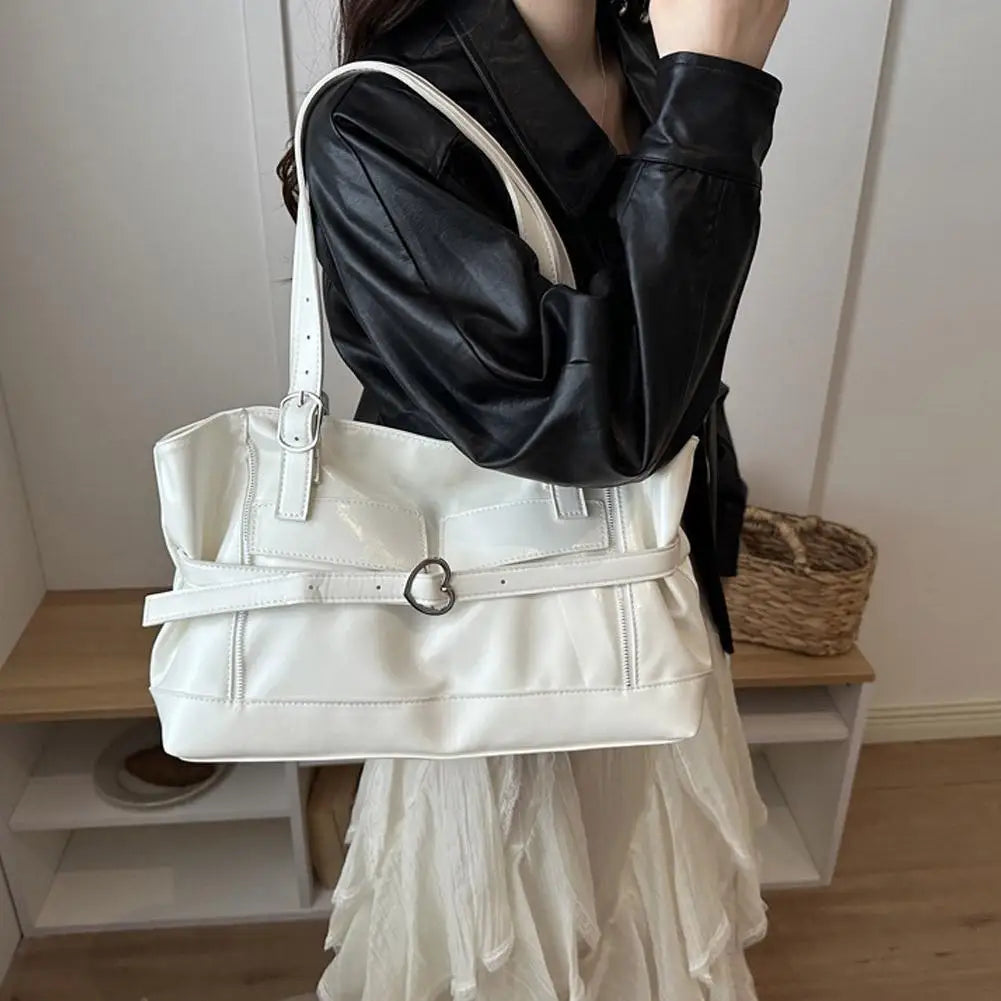 Retro Belt Buckle Underarm Shoulder Bag Women Large Capacity Commuter Tote Bag Vintage Casual Handbag Female Purse