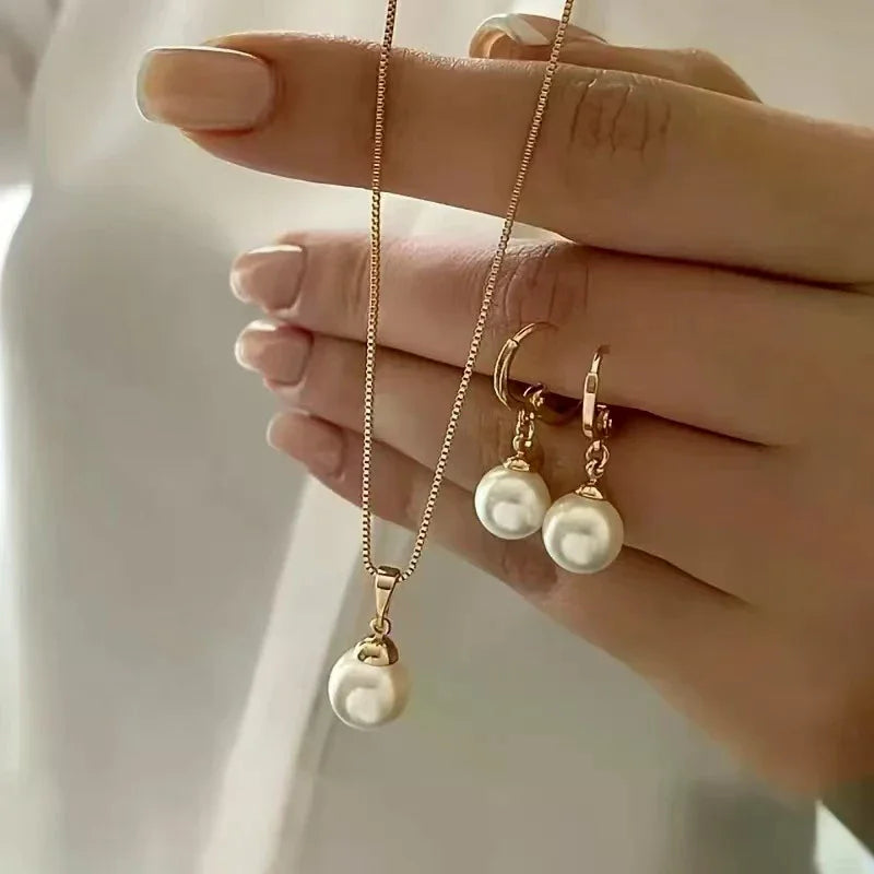 2 Pieces Of Round Pearl Jewelry Set, Earrings, Pendants, Necklaces, Ladies' Exquisite And Fashionable Wedding Jewelry Set,Gifts