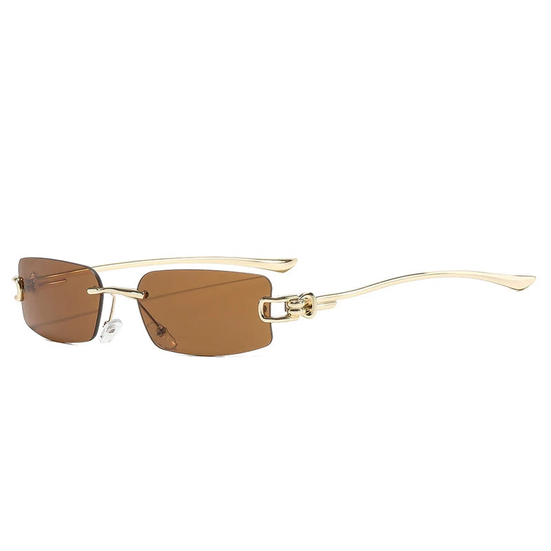 SO&EI Ins Popular Fashion Rectangle Rimless Sunglasses Women Retro Clear Ocean Lens Shades UV400 Men Trending Sun Glasses