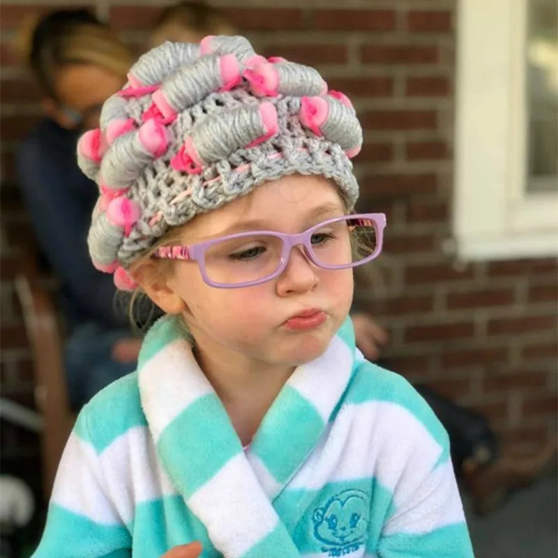 Soft Crochet Toddler Curler Hat Old Lady Costume Wig Baby Kids Dress Up Funny Granny Costume Photo Prop Halloween School Play