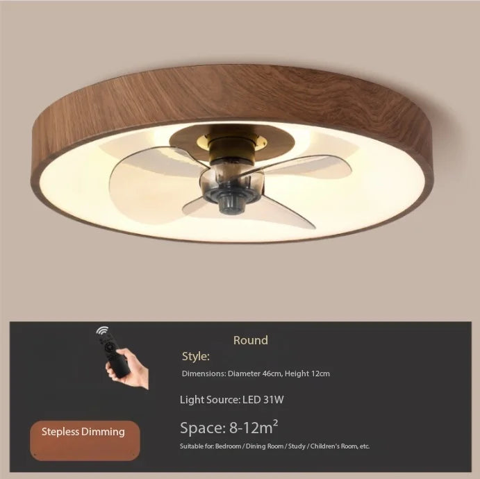 Modern Minimalist LED Living Room Dining Room Study Bedroom Fan Lamp Walnut Color