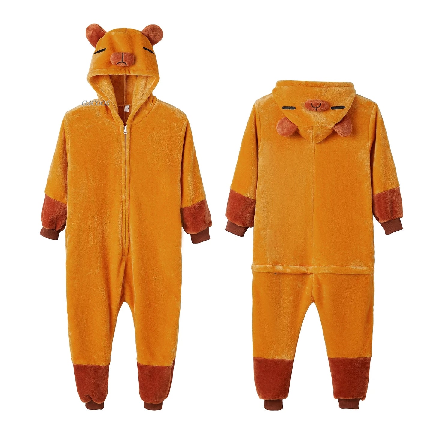 New Children Kigurumi Onesie Boys Girls Flannel Sleepwear Unisex Cypabara Cartoon Pajamas Winter Warm Flannel Hooded Jumspuits