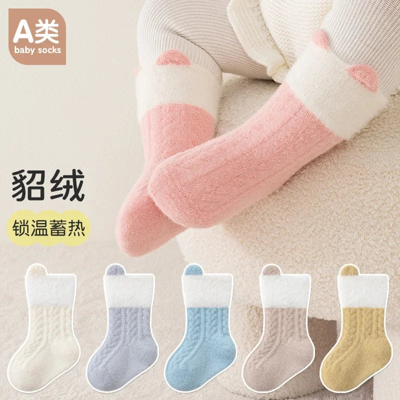 Autumn Winter Baby Socks Fleece Thickened Newborn Children Socks Warm Mid-Tube Kids Socks For Boys And Girls Baby Clothing Gifts