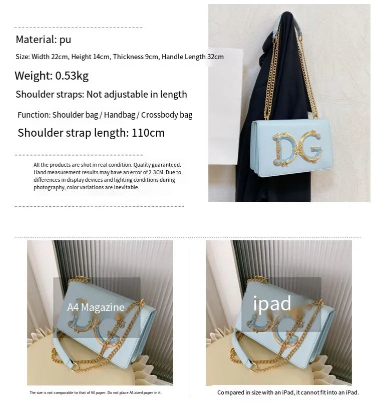 Trendy Letter Logo Chain Bag for Women 2025 - Cute Small Shoulder Sling Purse for Party, Date, Shopping - Black Fashion Handbag