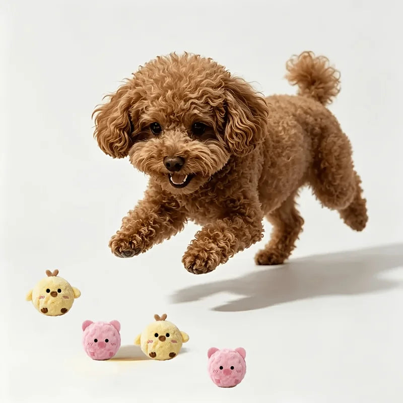 2pcs Pet Bounce Sound Plush Toy Yellow Chick Pink Pig Cat Dog Interactive Soothing Will Call Toy