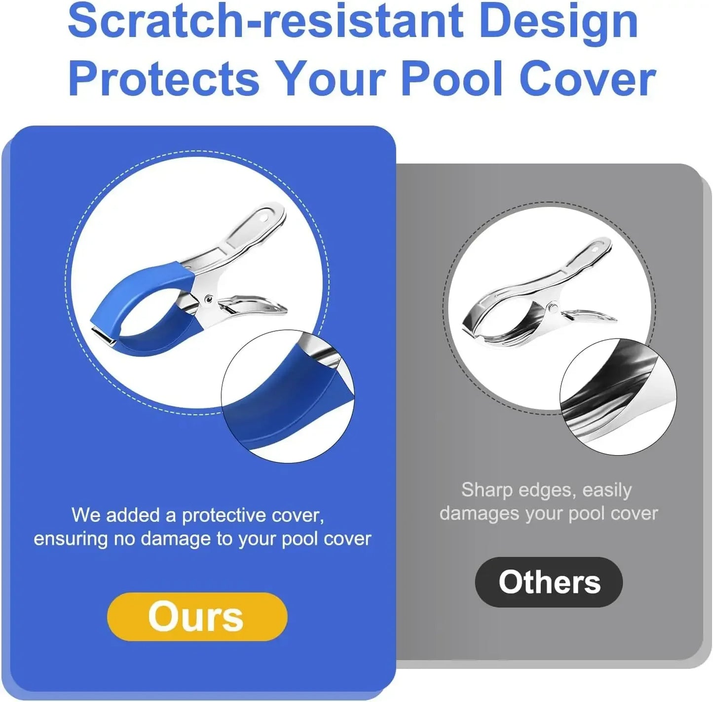 12/6pcs Durable Stainless Steel Pool Cover Clips with Blue/Black Plastic Handle - Suitable for Ground Pool Covers