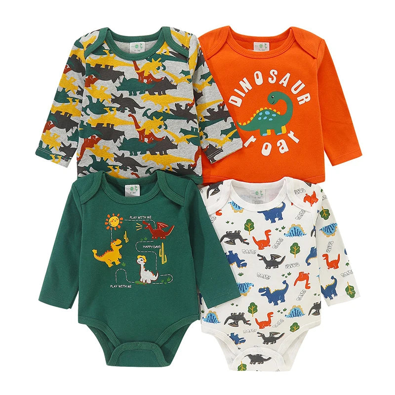 4 Pieces Baby Clothing Infant Bodysuit Long Sleeve High Quality Newborn Clothes Sets Pure Cotton Cartoon Kids Clothing for 0-12M