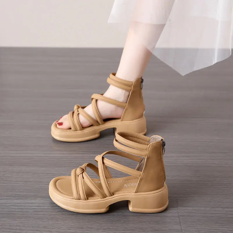 Summer Sandals New Fashion Simple Women's Shoes Breathable Non Slip Simple Roman Shoe Hollow Lightweight Retro 2025 Beach Shoes