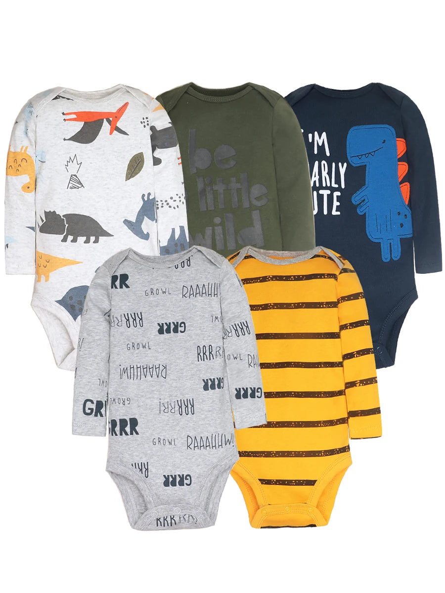 5Pcs/Lot Baby Bodysuits Long Sleeves Newborn Baby Clothes 100% Cotton Cartoon Baby Clothing Infant Baby Boy Girl Clothes