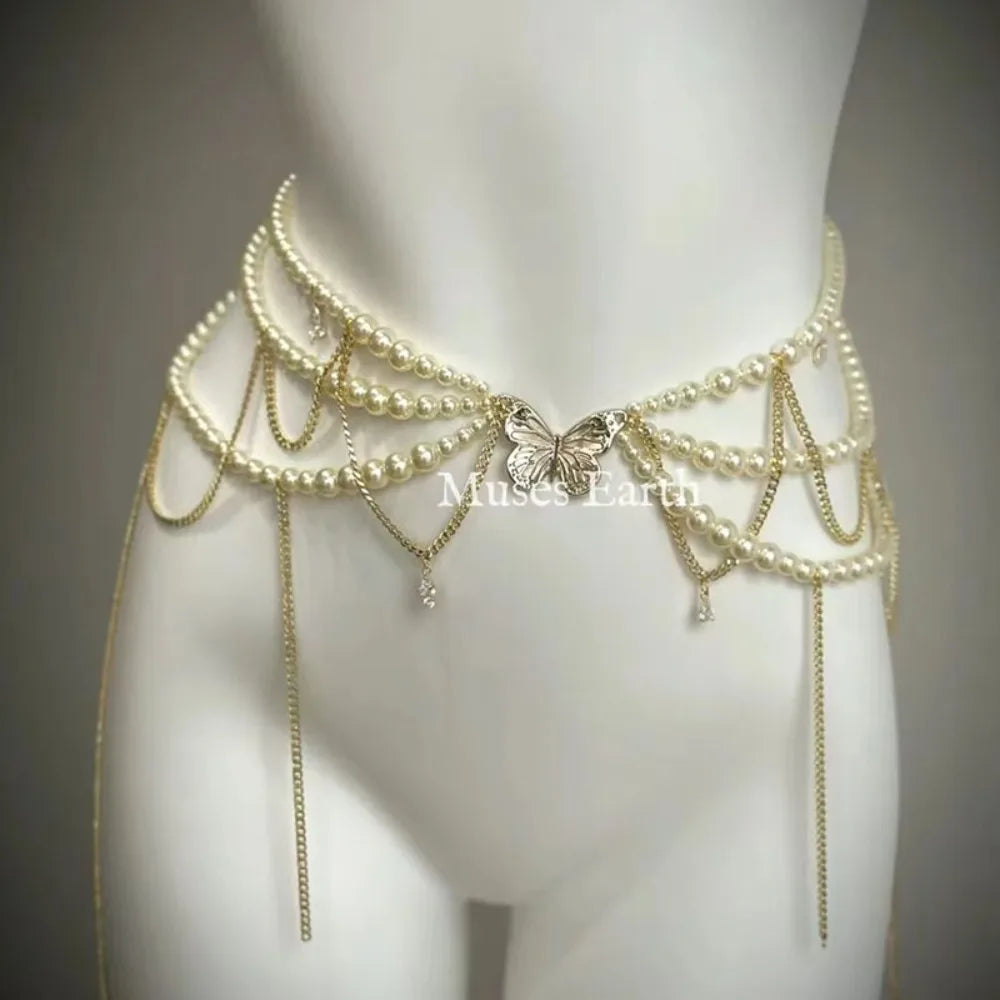 Fashion Elegant Pearl Waist Chains Versatile Boho Hip Chain Waist Accessory Body Jewelry Women