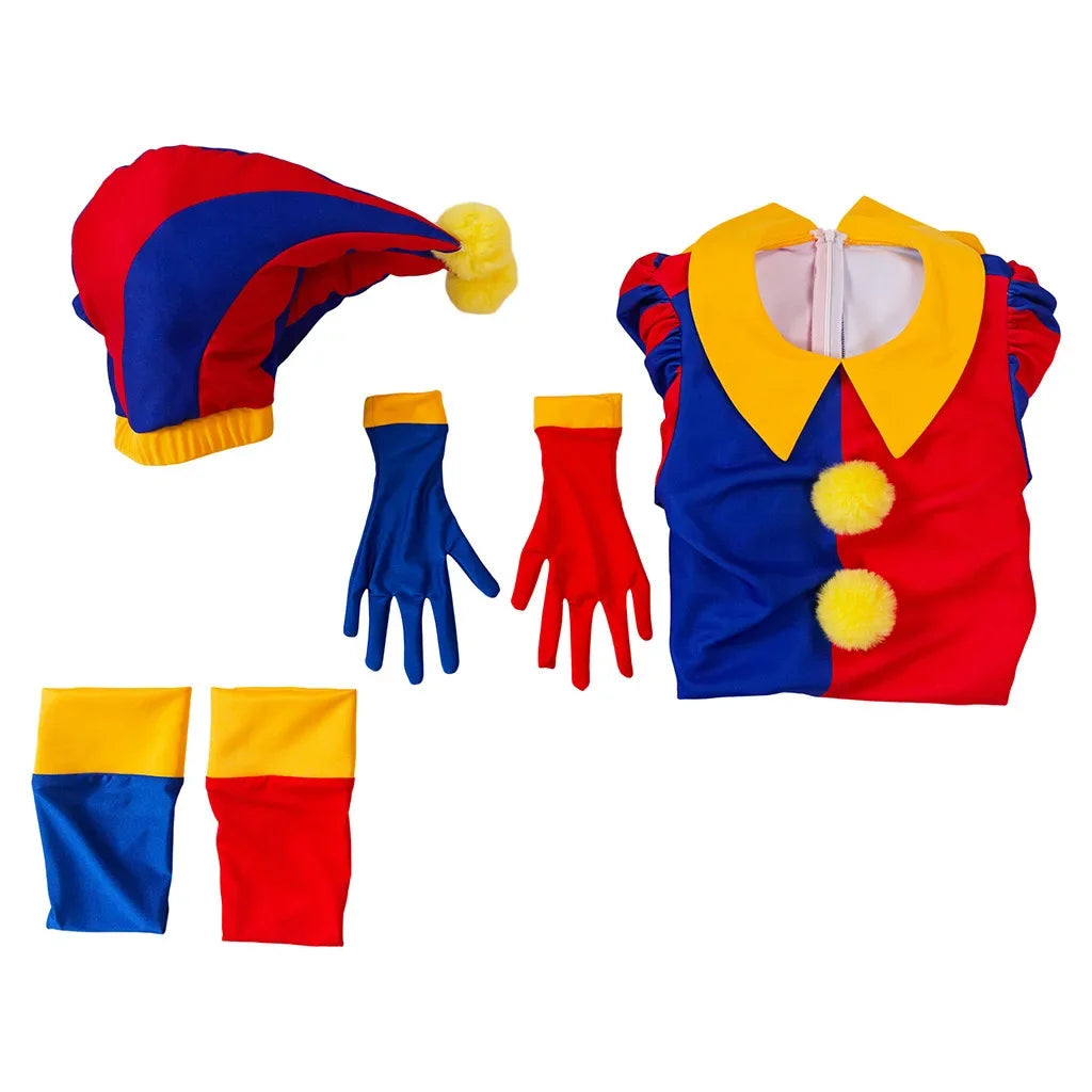 2026      4PCS Pomni Cosplay Costume Hat Disguise Halloween Carnival Party Clothing